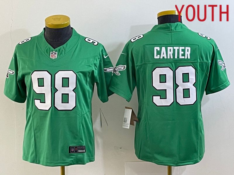 Youth Philadelphia Eagles #98 Carter Green 2023 Nike Vapor Limited NFL Jersey style 1